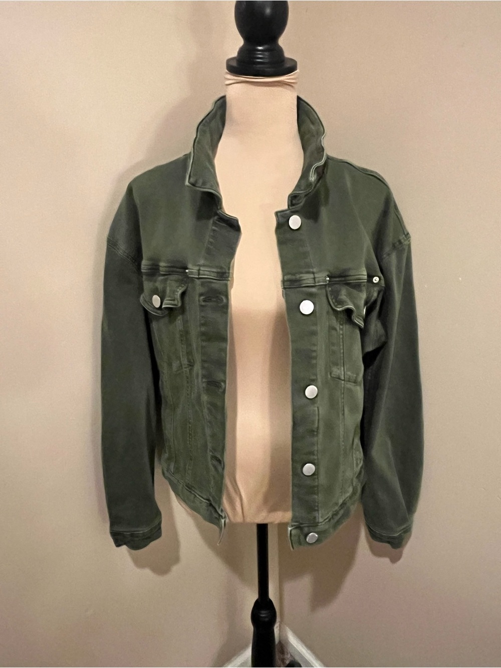 Dear John Olive Green Button-Front Jean Jacket